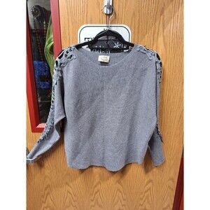 Ember Gray Sweater with Lace & Pearl Accents. New with tags. Size Med